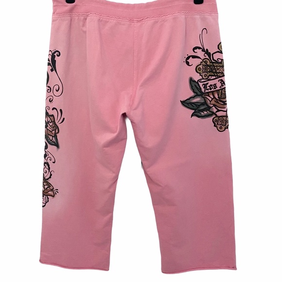 HTF: Lucky Brand ☘︎︎ Tattoo Skull Los Angeles Cropped Sweatpants ☘︎︎ Pink Ombre - Picture 9 of 17